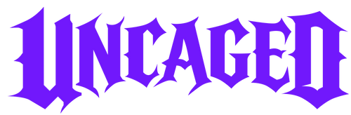 Purple 'UNCAGED' text on a white background